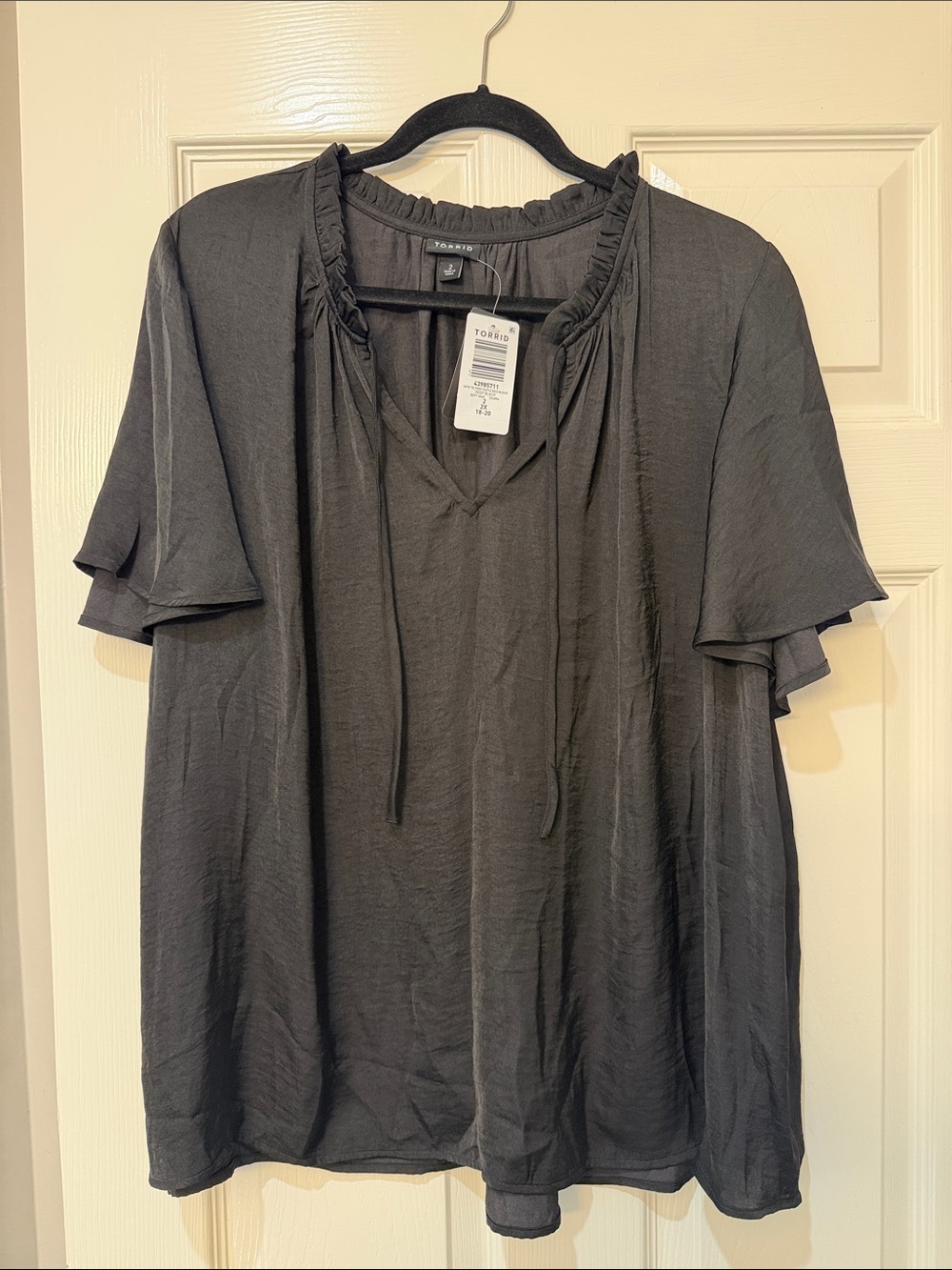 torrid Black Ruffle-Neck Tie Flutter Sleeve Blouse
